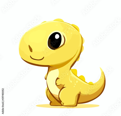 Happy little yellow cute dinosaur t-rex vector art