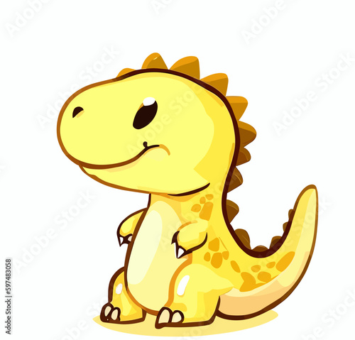 Happy little yellow cute dinosaur t-rex vector art