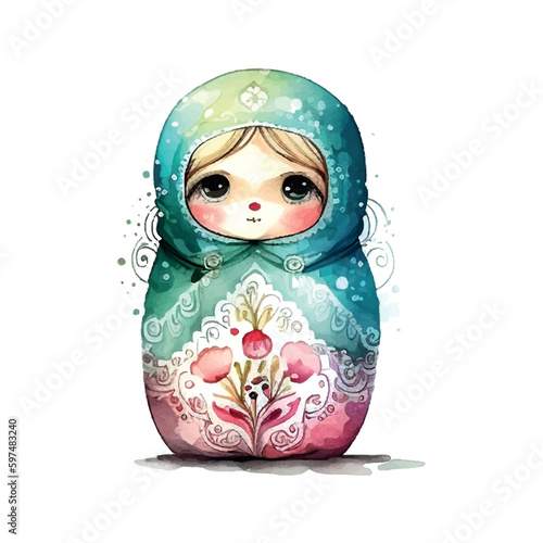 watercolor vector Russia matryoshka doll flowers Russian Day