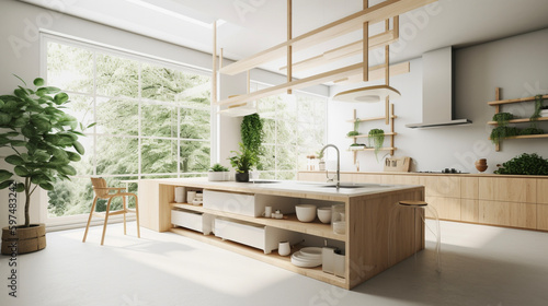 無人のキッチン風景　AI生成画像　Generative AI