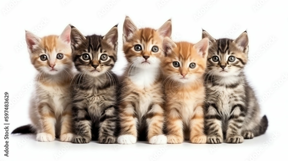 Group of Kittens Isolated on White Background. Generative ai Group of Kittens Isolated on White Background. Generative ai