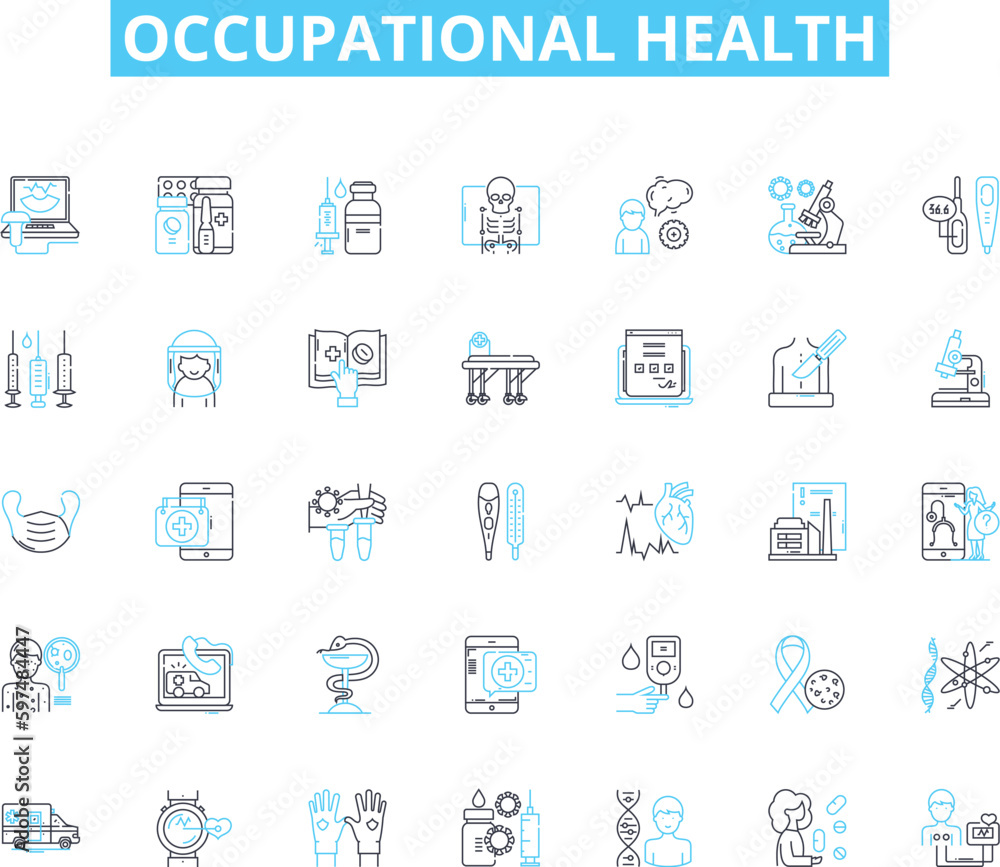 Occupational health linear icons set. Ergonomics, Hazards, Vaccinations, PPE, Wellness, Safety, Compliance line vector and concept signs. Inspection,Rehabilitation,Occupational therapy outline Occupational health linear icons set. Ergonomics, Hazards, Vaccinations, PPE, Wellness, Safety, Compliance line vector and concept signs. Inspection,Rehabilitation,Occupational therapy outline