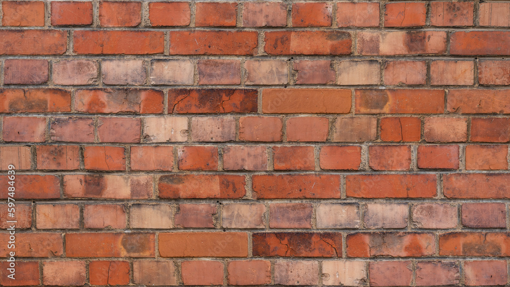 Orange brown red damaged rustic brick wall brickwork stonework masonry texture background