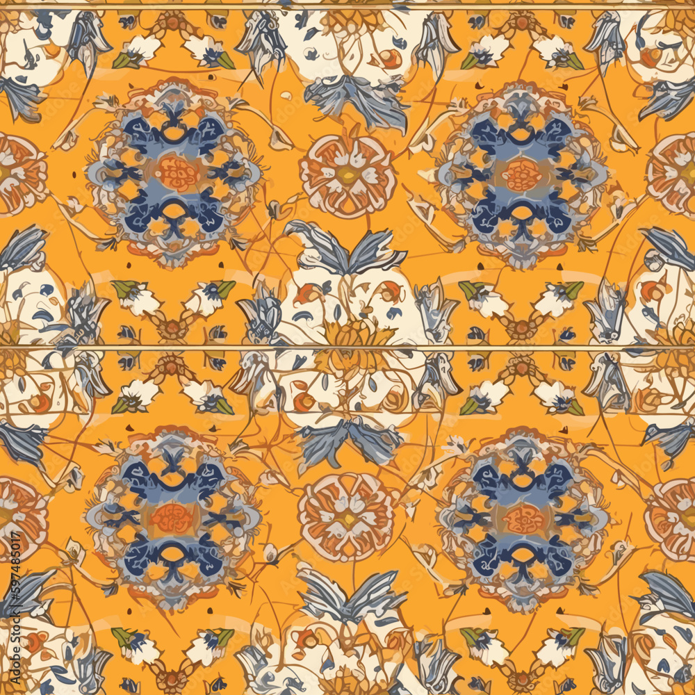 Seamless Colorful Ceramic Pattern. Seamless pattern of botanical abstract shapes in colorful style. Add color to your digital project with our pattern!