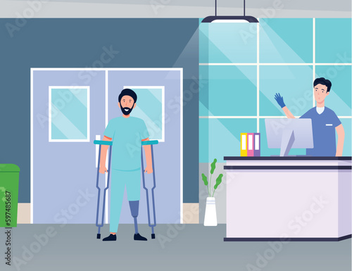 A man with a prosthetic leg stands in front of a no smoking sign