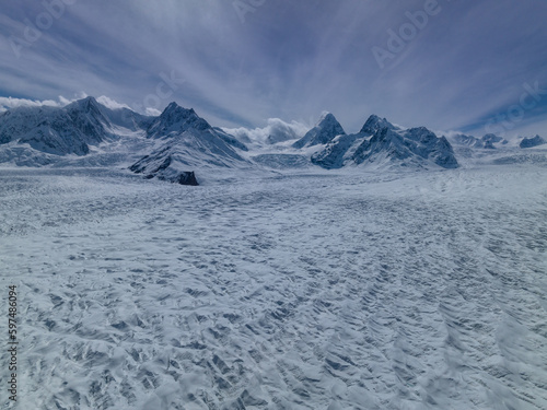 Aerial view of high altitude glacier mountains, China