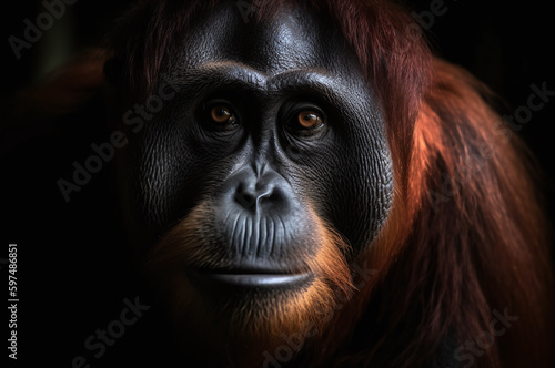 Orangutan portrait in the dark  © Kiss