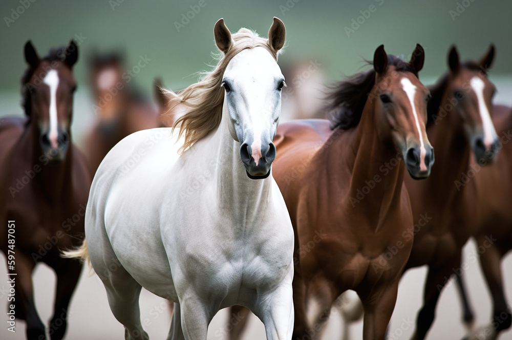 Obraz premium Wild horses running in a herd