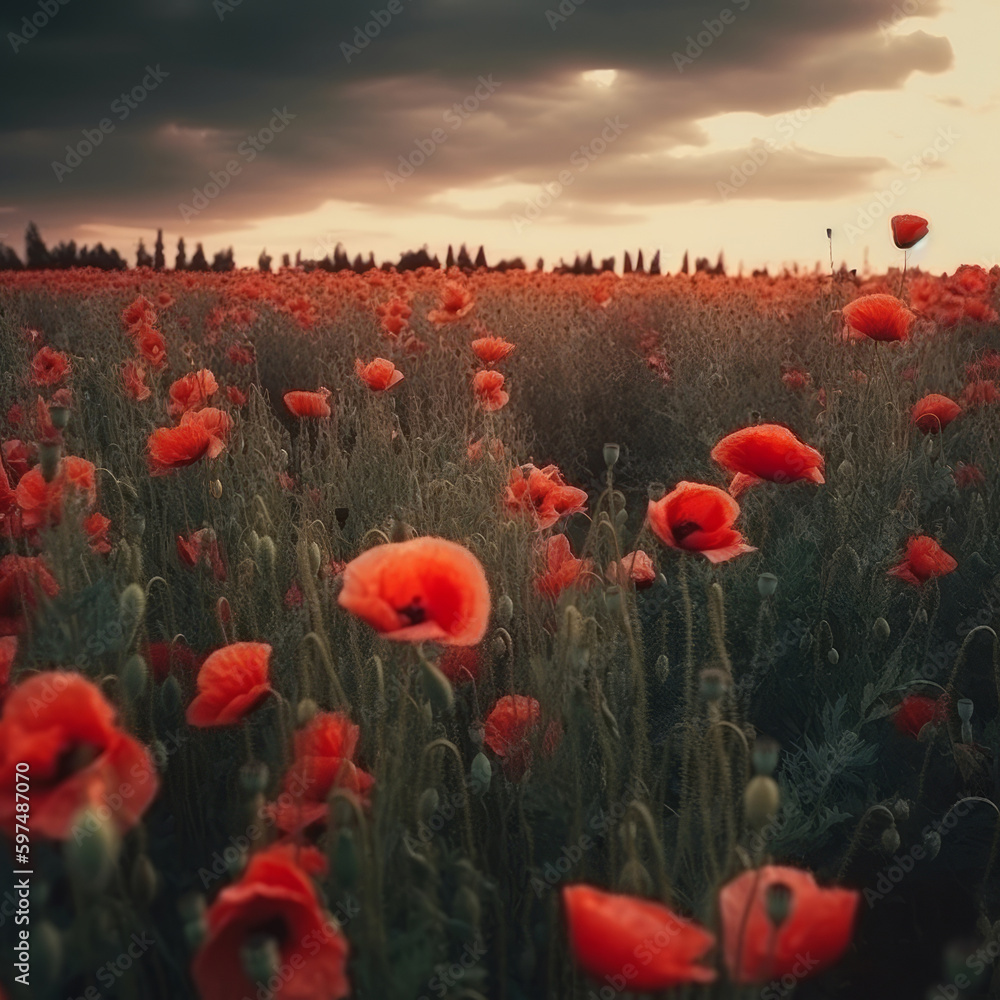 Obraz premium Poppy flower background for Anzac day. Illustration AI Generative