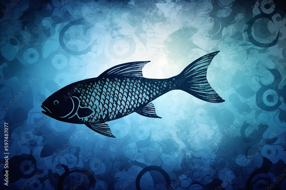 Fototapeta premium Fish swimming in abstract watery background illustration