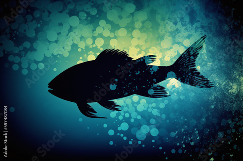 Fish silhouette in an abstract water background