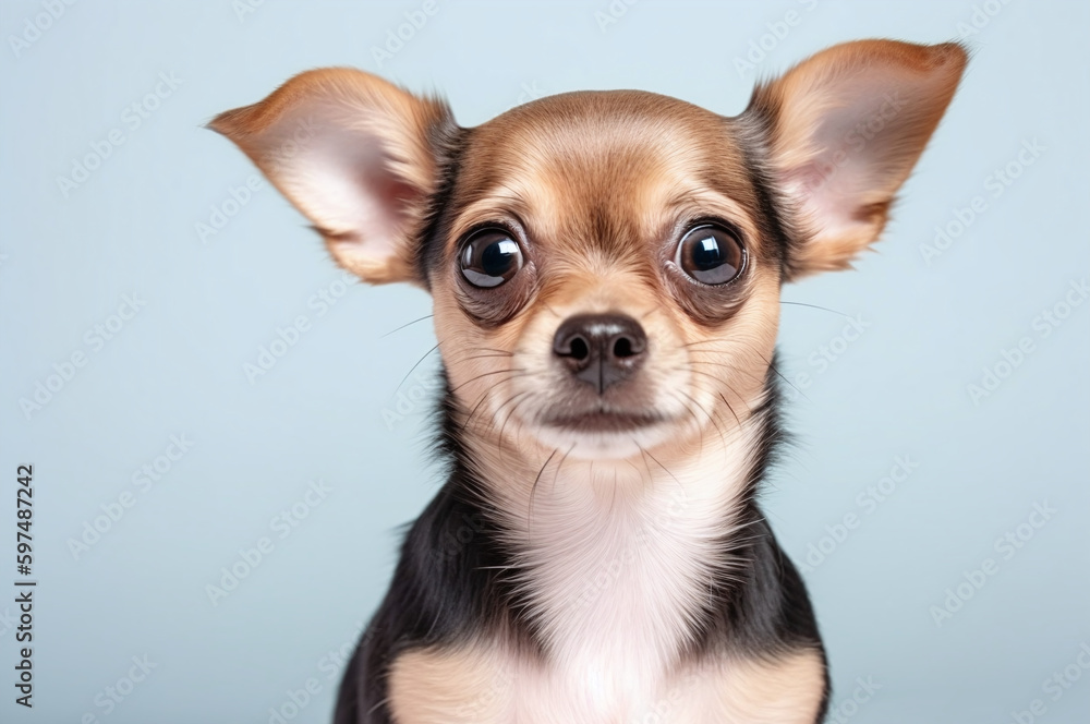Chihuahua looking at camera on a baby blue background Chihuahua looking at camera on a baby blue background