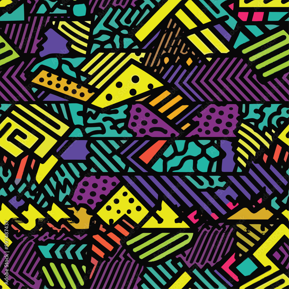 Seamless Colorful Pop Art Pattern. Seamless pattern of botanical abstract shapes in colorful style. Add color to your digital project with our pattern!