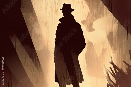 Detective shadow silhouette with fedora hat