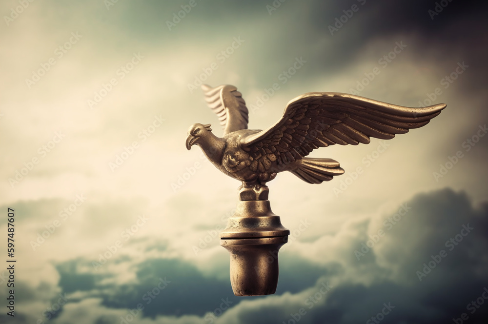 Fototapeta premium Golden eagle statue, symbol of freedom and independence