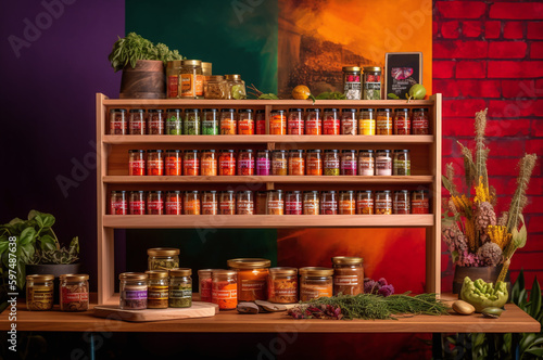 Wallpaper Mural Filled wooden spice rack  Torontodigital.ca