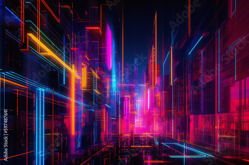 Neon-lit city at nigh illustration