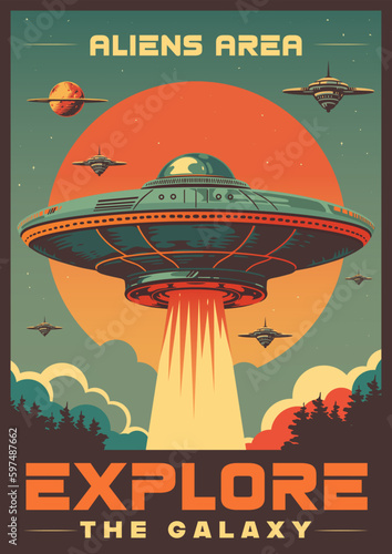 Aliens area vintage poster colorful