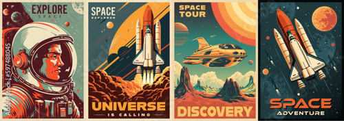 Space discovery colorful set flyers