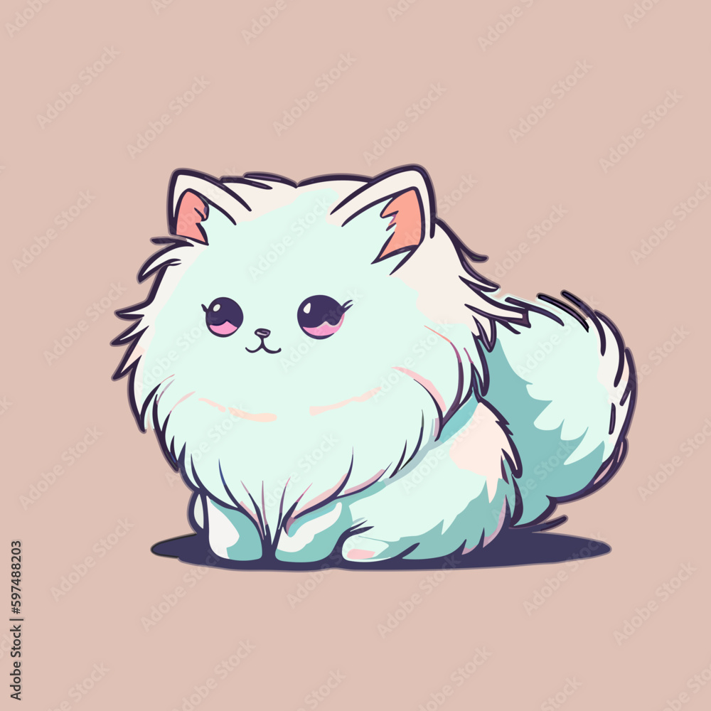 Cute cartoon cat. Vector illustration of a white fluffy kitten. Cute cartoon cat. Vector illustration of a white fluffy kitten.