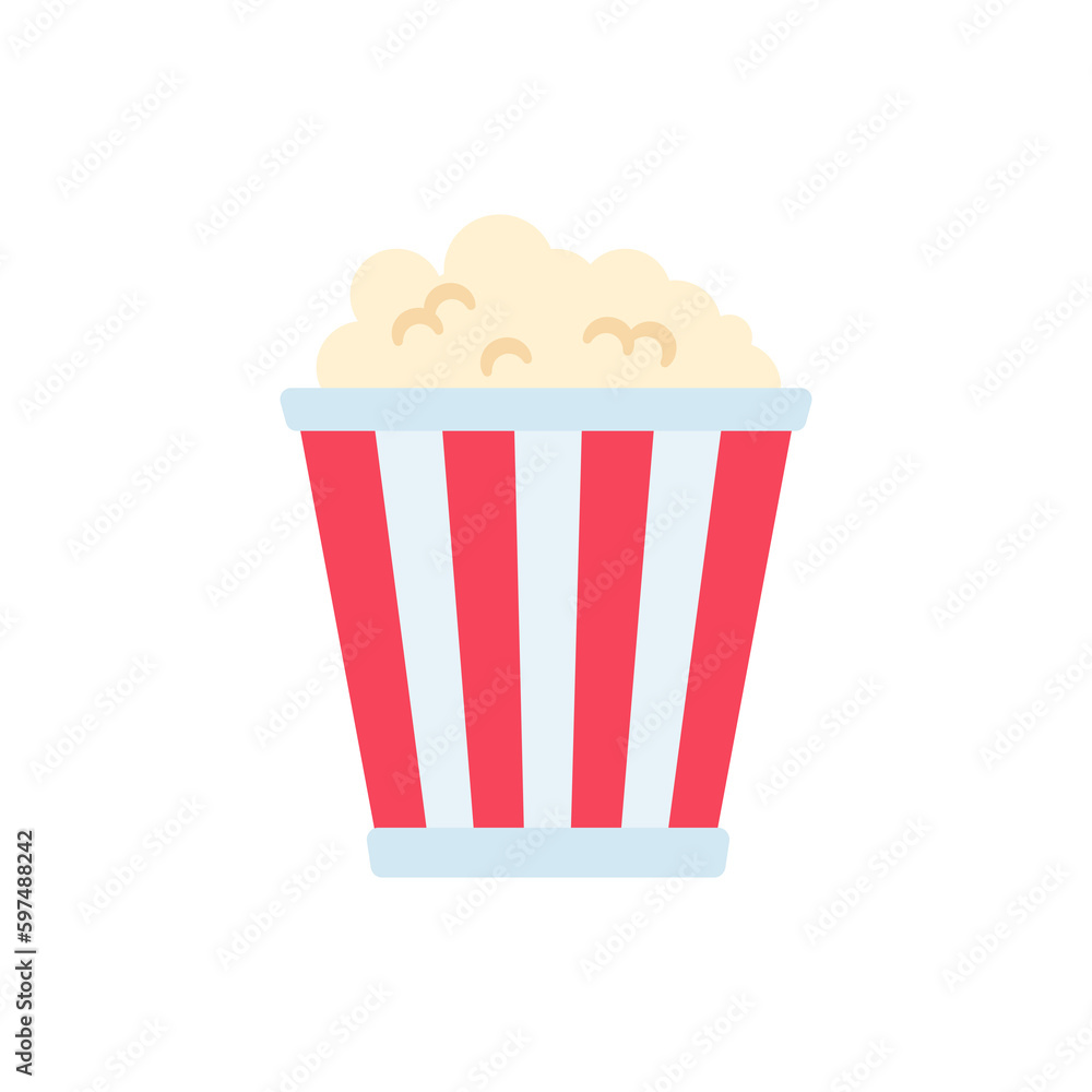 Popcorn in a red and white paper cup Snacks while watching movies in the cinema Popcorn in a red and white paper cup Snacks while watching movies in the cinema