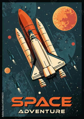 Space adventure colorful vintage poster