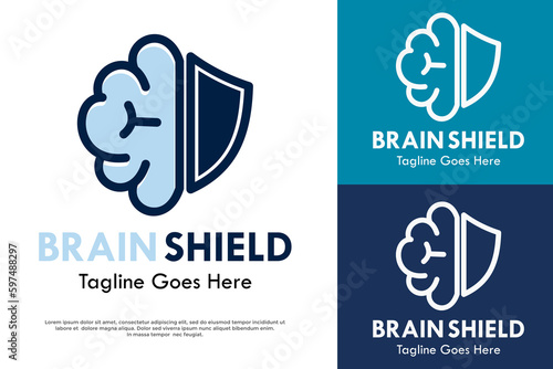 Brain shield logo template illustration