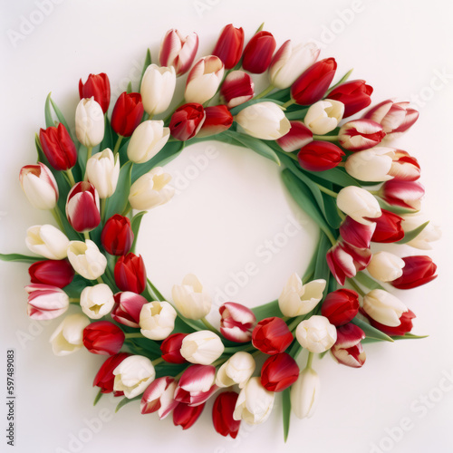 Wreath of tulips. Illustration AI Generative.