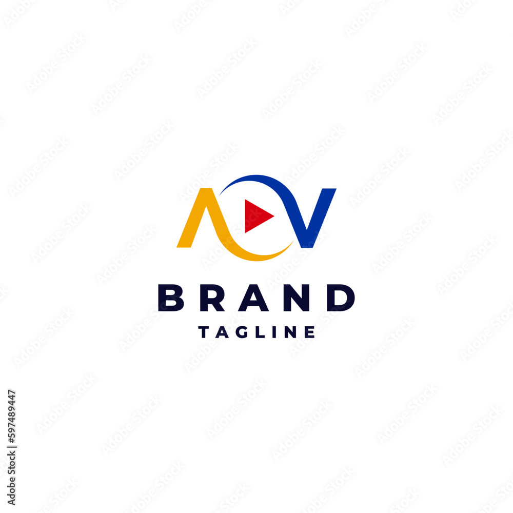 Play Button Icon Inside Initial Letter AV Logo Design. Play Button icon Between Initial Letter A And V Logo Design. Play Button Icon Inside Initial Letter AV Logo Design. Play Button icon Between Initial Letter A And V Logo Design.