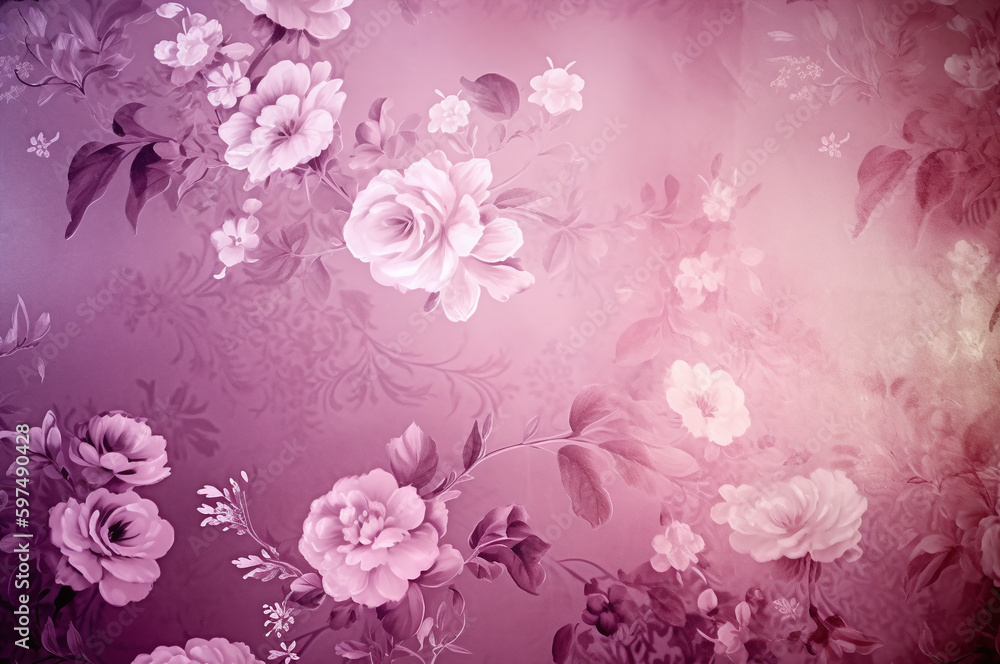 Soft pink floral wallpaper with ambient light reflection