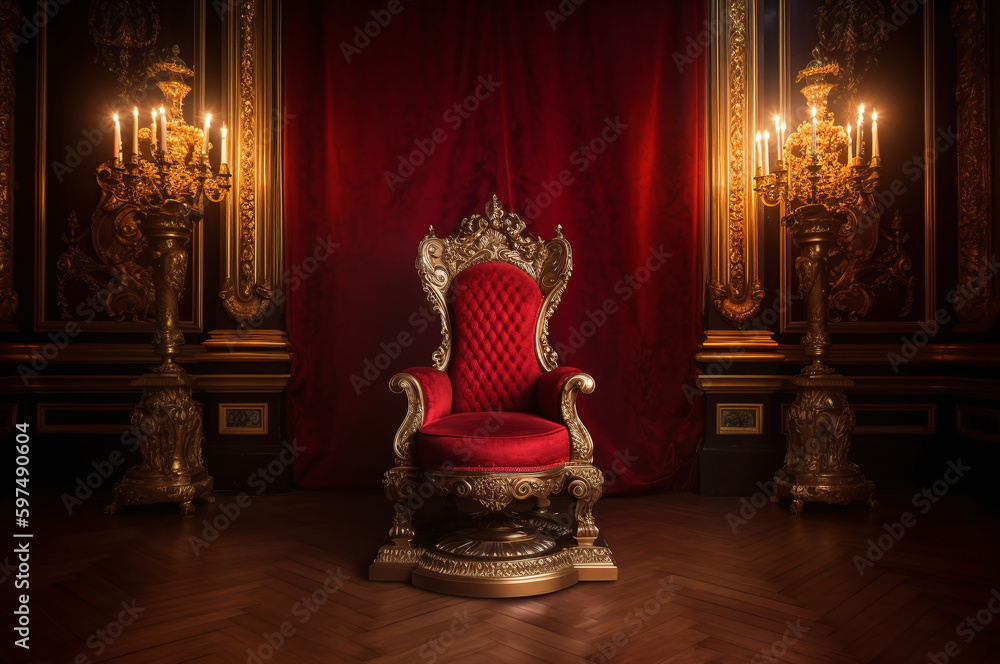 Luxurious red throne room with elegant lamp illuminating the room