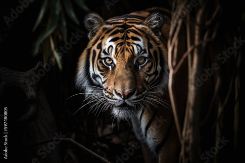 Majestic and powerful tiger in the dark