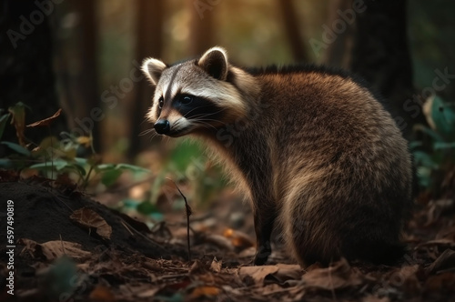 Cute raccoon in forest