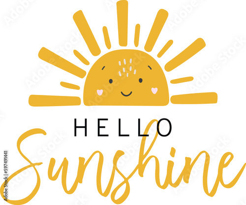 Abstract sun vector, baby sun illustration, boho sunshine, baby vector, children illustration, cute sun with face