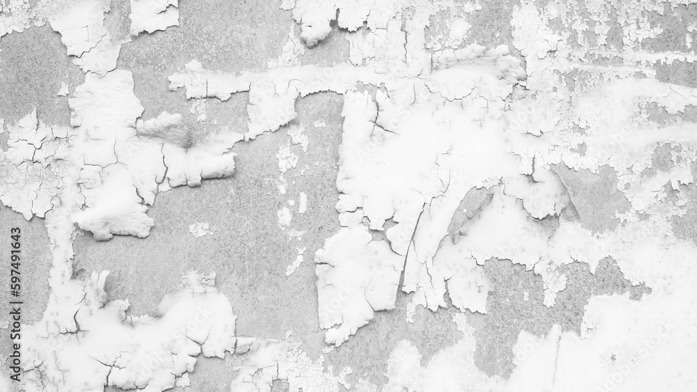 Obraz premium White gray grey painted peeled off, exfoliated weathered old aged concrete cement plaster facade wall texture background