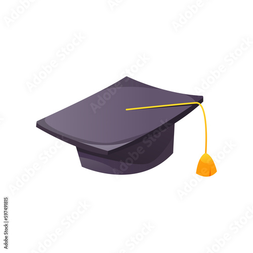 Graduation Cap Icon. Isolated University or College Student Hat. Vector Illustration in Cartoon Style. 