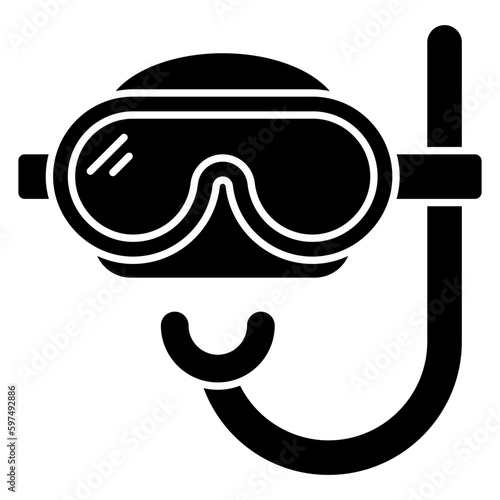 Oxygen pipe with goggles, icon of snorkeling mask