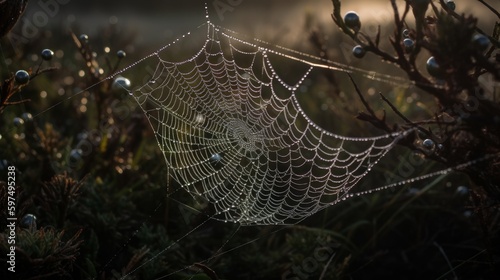 A macro view of a spiders delicate web. AI generated