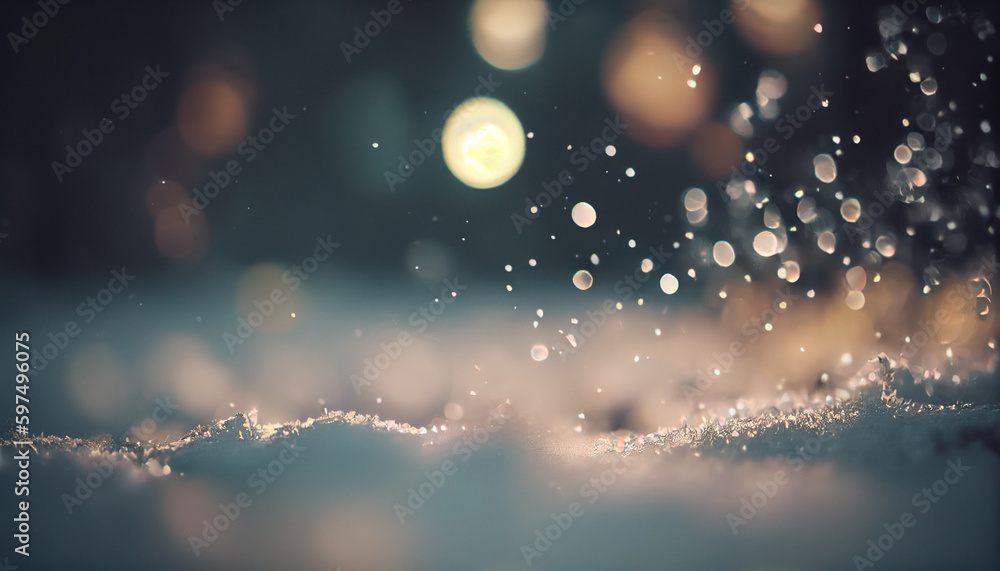 Winter snow defocused blured bokeh background Ai generated image