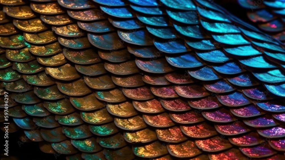 Obraz premium Shimmering scales on fish close-up. AI generated