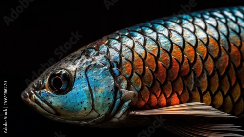 Shimmering scales on fish close-up. AI generated