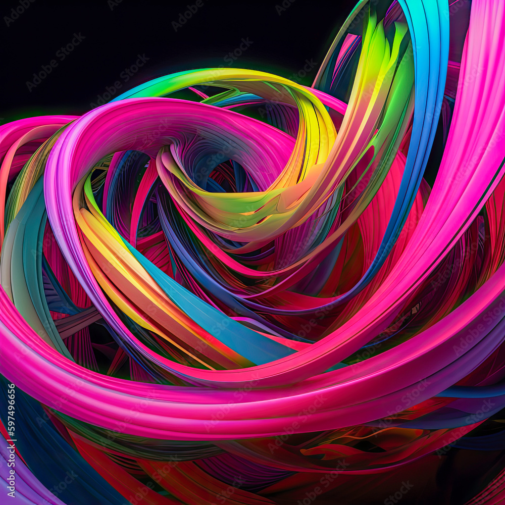 Swirling ribbons around swirling, bright pink, pink, neon, green, Electric blue, Yellow Generative AI, Generative, AI
