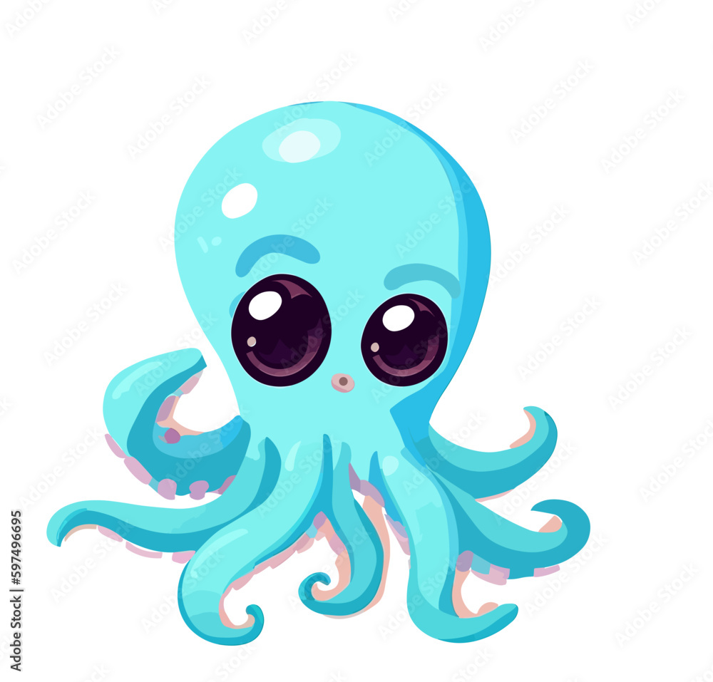 Fototapeta premium Happy little cute squid octopus vector art
