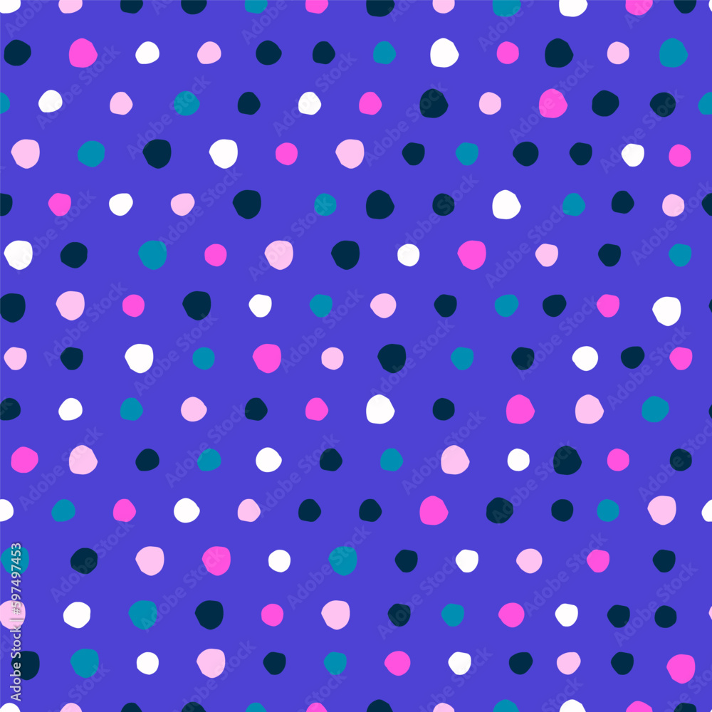 Simple and colourful Polka Dot seamless pattern. Vector dotted texture. Hand drawn different polka dots background in retro style Simple and colourful Polka Dot seamless pattern. Vector dotted texture. Hand drawn different polka dots background in retro style