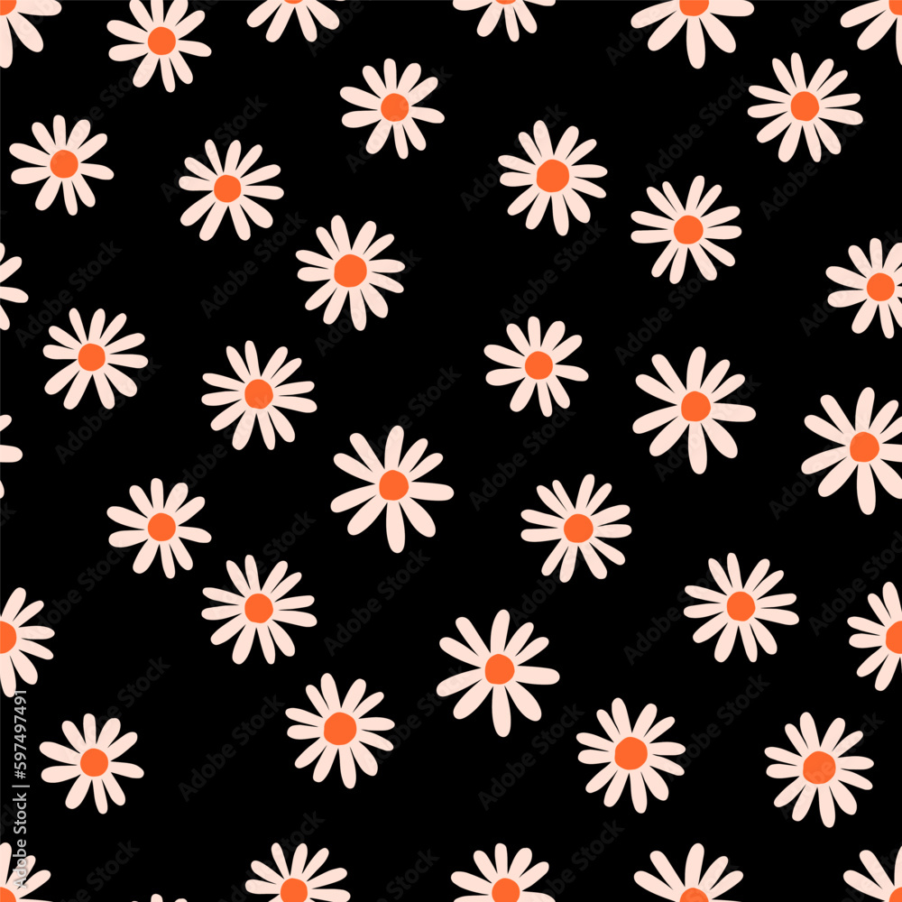 Abstract floral texture with hand drawn Daisy Flowers. Vector seamless pattern with cute little flowers. Spring bloom background Abstract floral texture with hand drawn Daisy Flowers. Vector seamless pattern with cute little flowers. Spring bloom background
