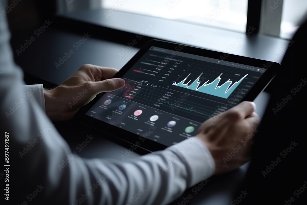 Analyzing Sales with Digital Precision: A Businessman Utilizes a Tablet to Enhance Decision-Making