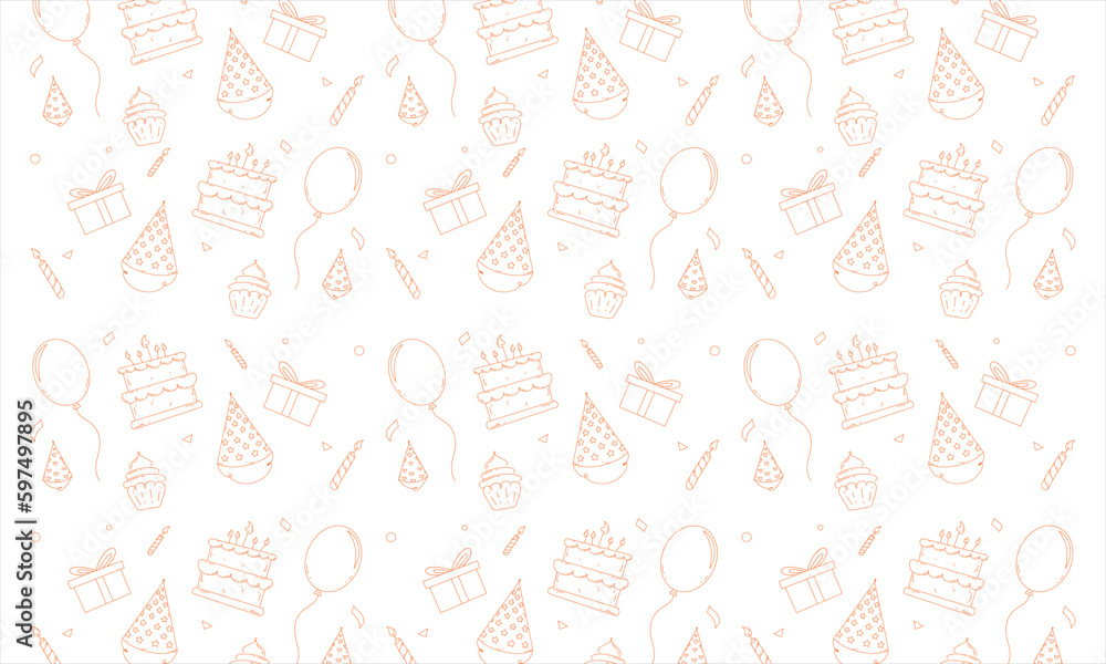 Happy Birthday Line Art Vector Background Stock Vector | Adobe Stock