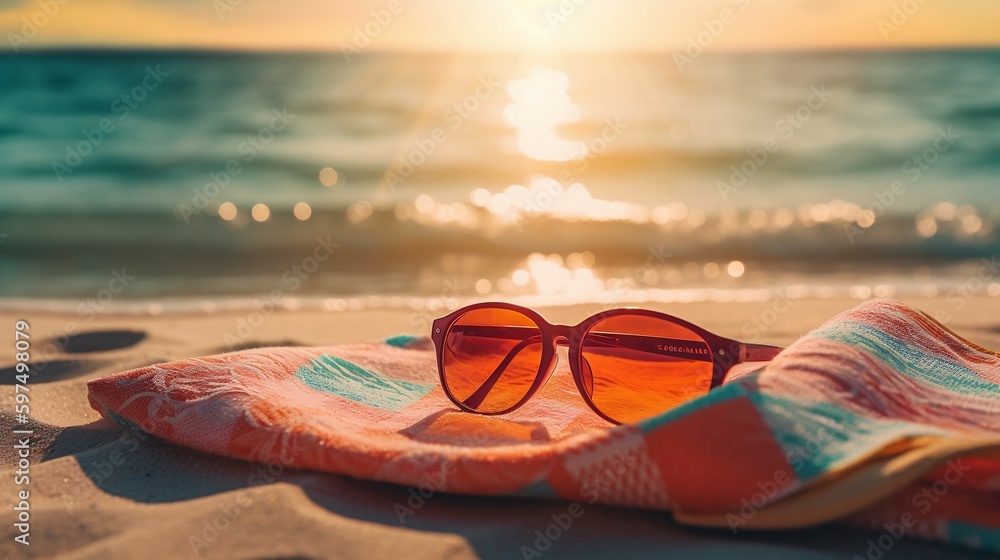 sunglasses on the beach. Ai generative