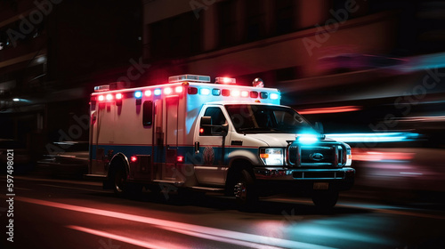 Urgent Mission: Ambulance Speeds to the Rescue in the Night. Ai generative