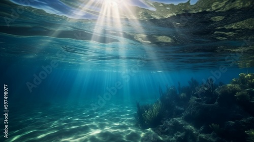 Liquid Luminescence: Underwater Beauty Revealed in Light. Ai generative